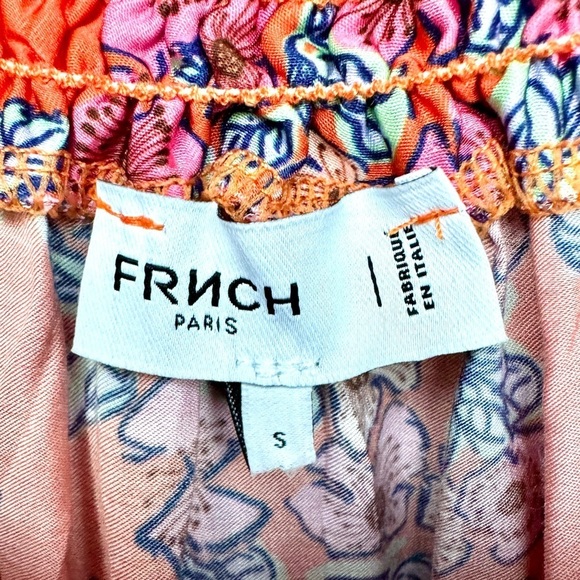 FRNCH Vera Top Gigliola Print Orange Floral Tie Italian Made Feminine Romantic S - Picture 6 of 14